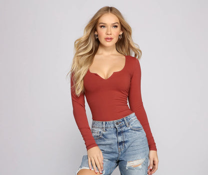 Back to Basics Notched Knit Bodysuit