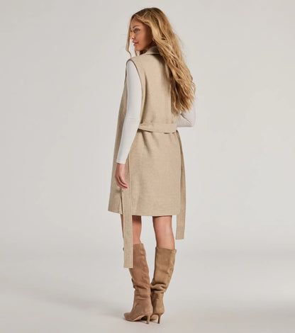 Autumn Chic Faux Wool Long Belted Vest