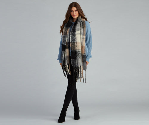 Apple Cider Plaid Noodle Fringe Scarf