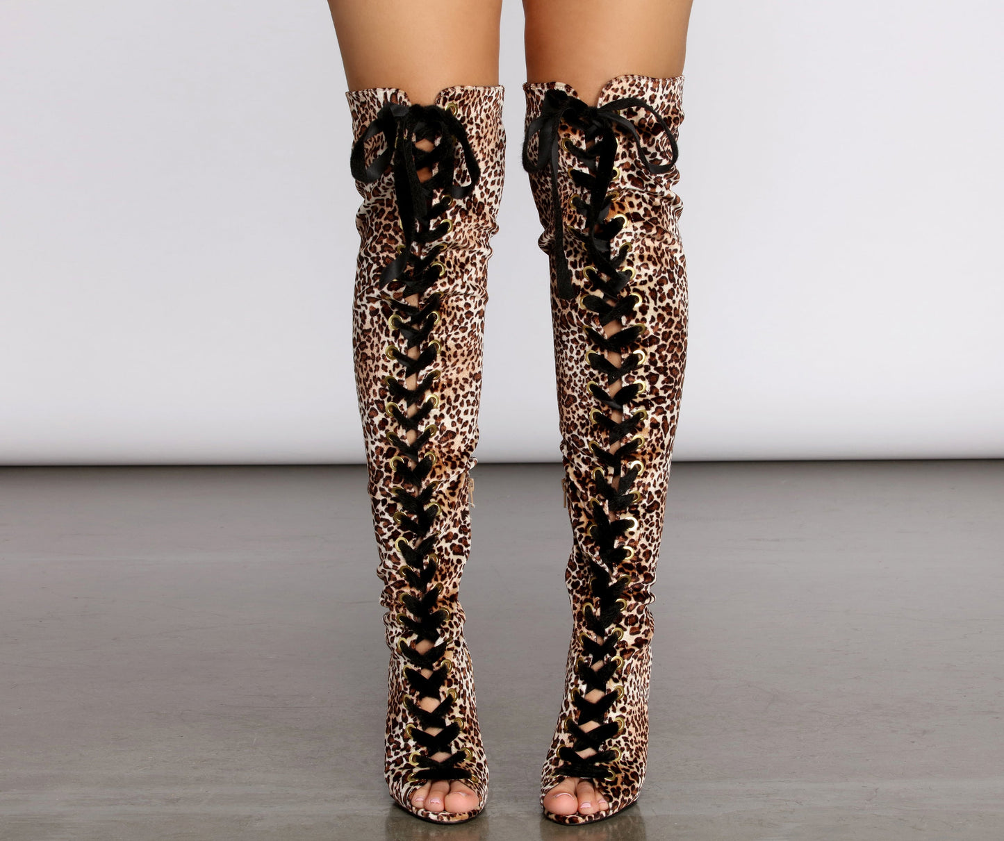 Bad Type Velvet Leopard Thigh High Boots