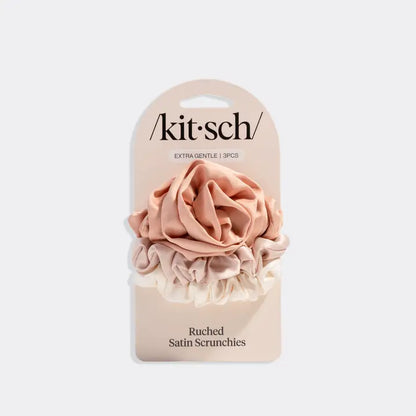 Rosette Ruched Satin Scrunchies (Terracotta)