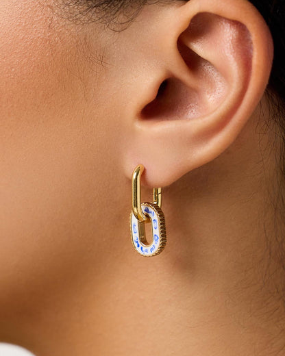 Double Hoop Earrings - Ash Double Marble Blue