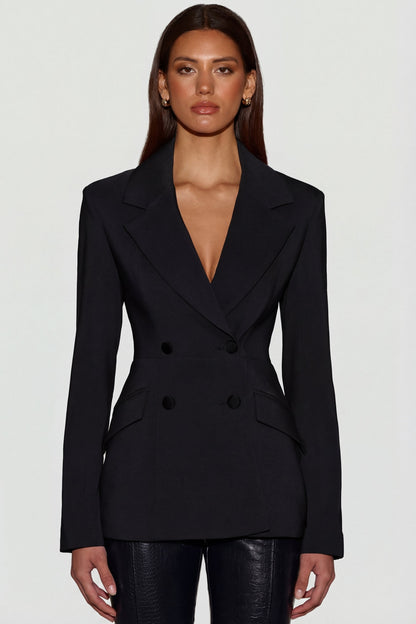 Structured Double-Breasted Blazer in Black