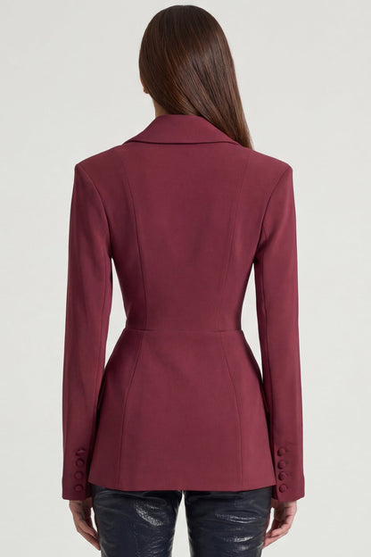 Structured Double-Breasted Blazer in Burgundy