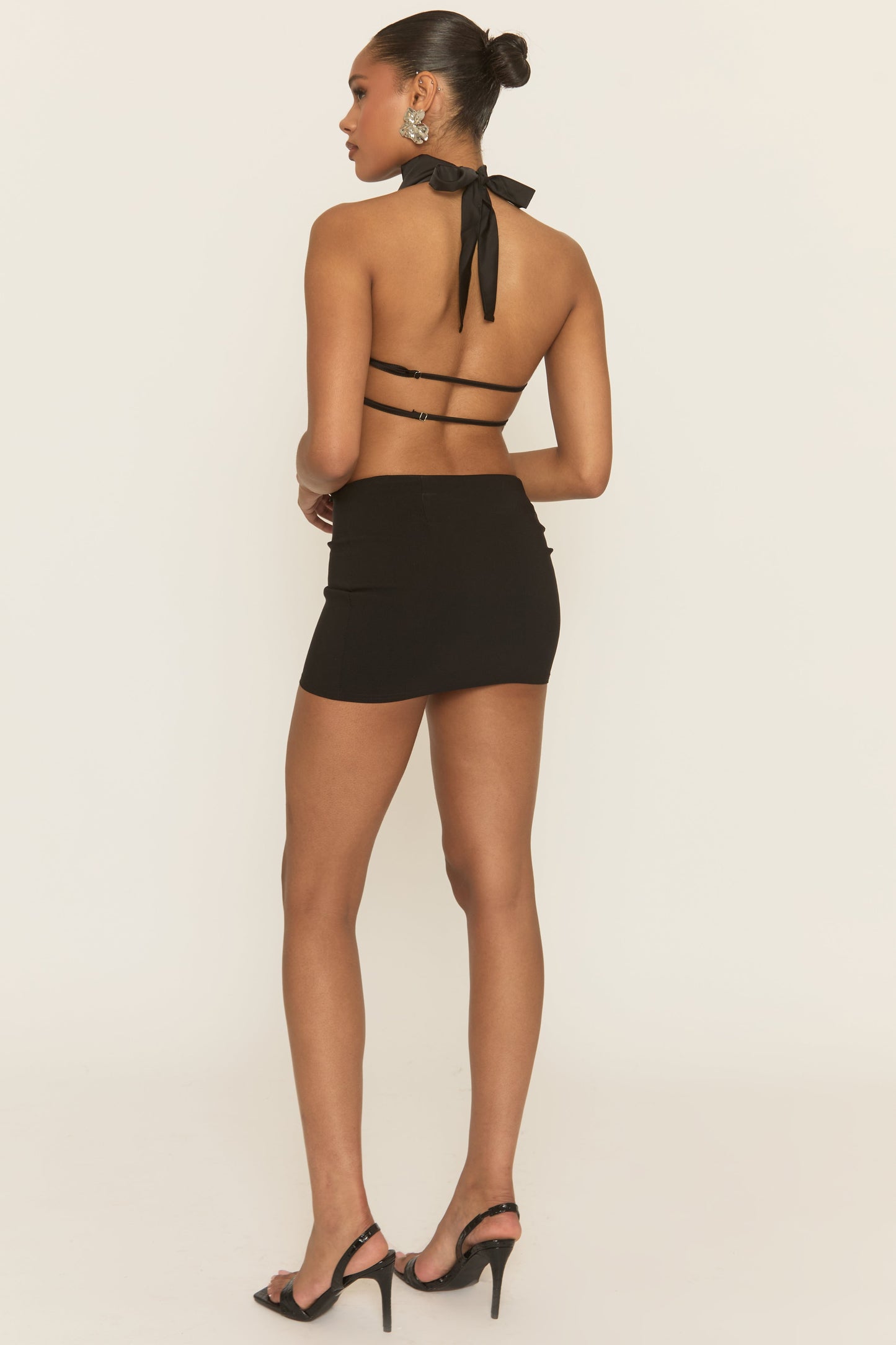 Black Cowl Neck Open Back Top - Klaudie
