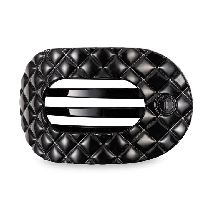 Large Flat Round Hair Clip (Jet Black Quilted)