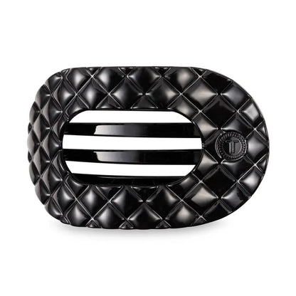 Large Flat Round Hair Clip (Jet Black Quilted)