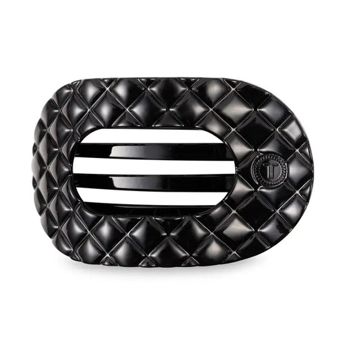 Large Flat Round Hair Clip (Jet Black Quilted)