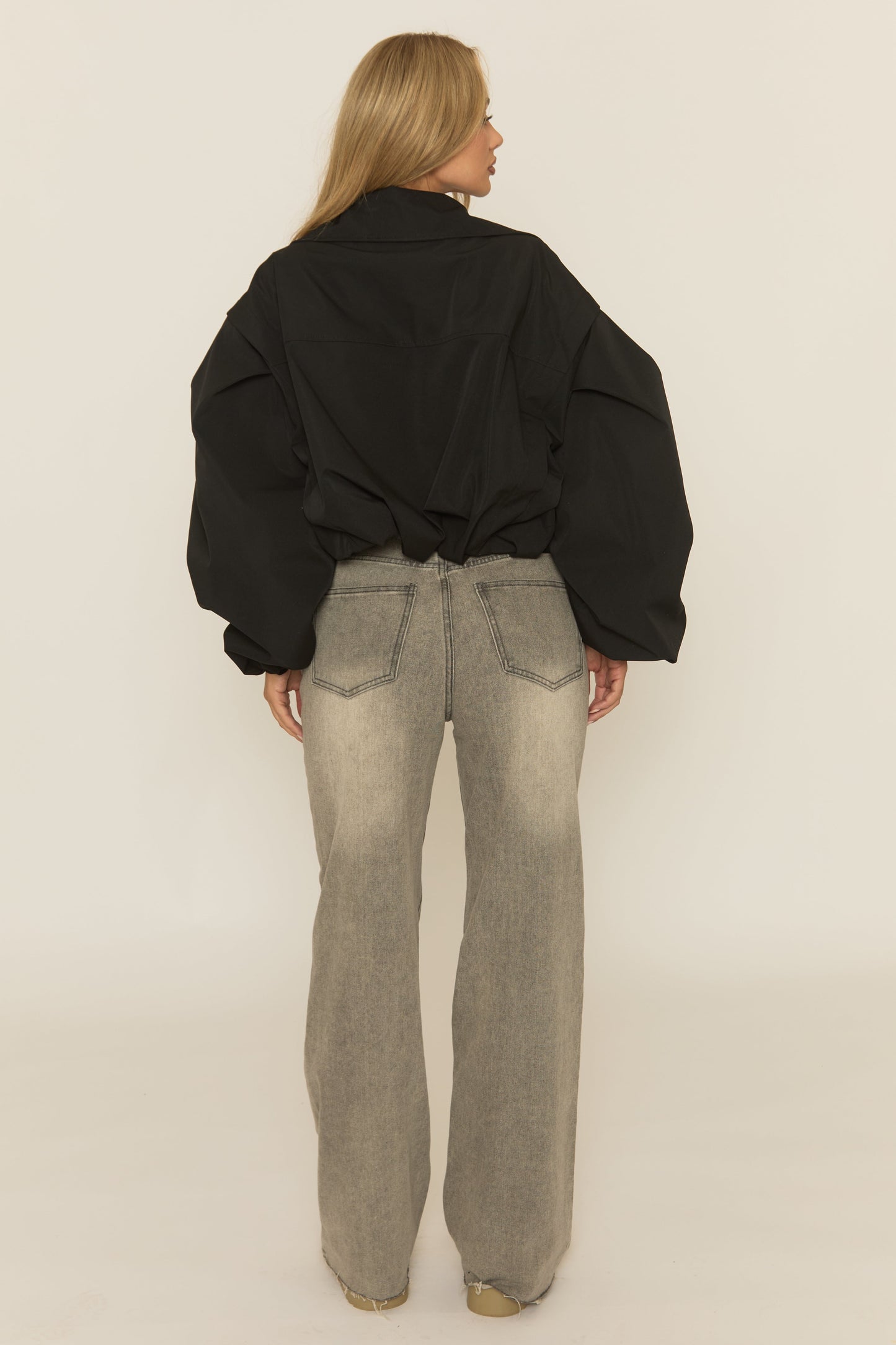 Black Double Breasted Cropped Trench Coat - Kienna