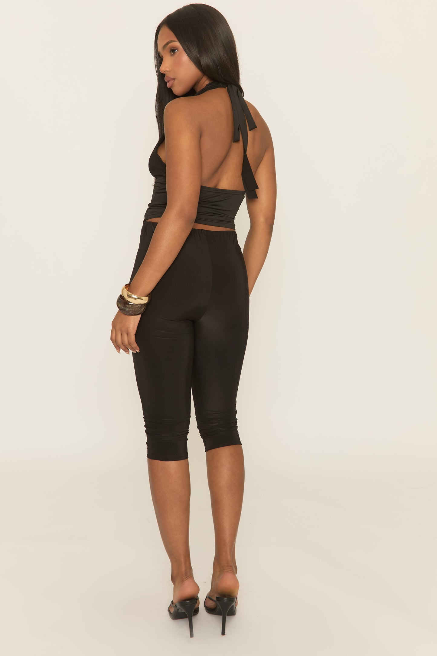 Black Eyelash Lace Halterneck Corset Top - Bethay