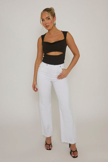 Black Cut Out Cap Sleeve Crop Top - Donatella