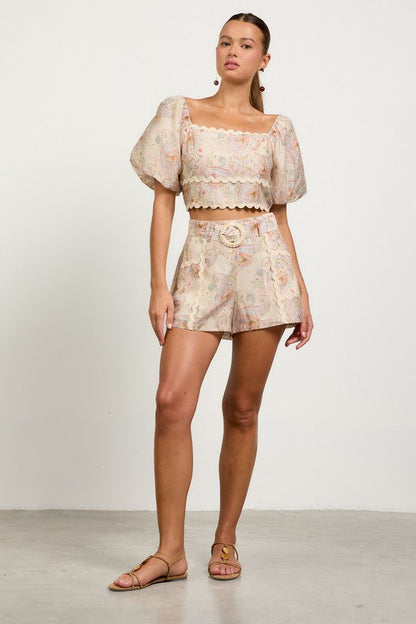 Paisley Belted Shorts