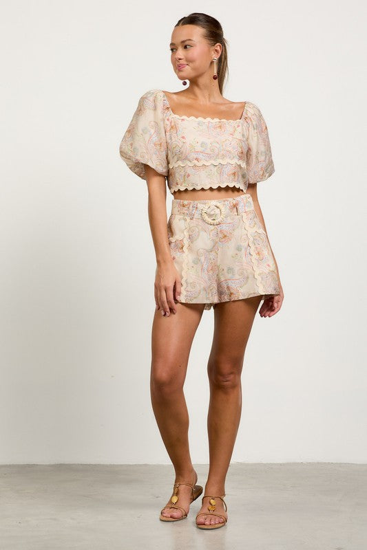 Paisley Belted Shorts