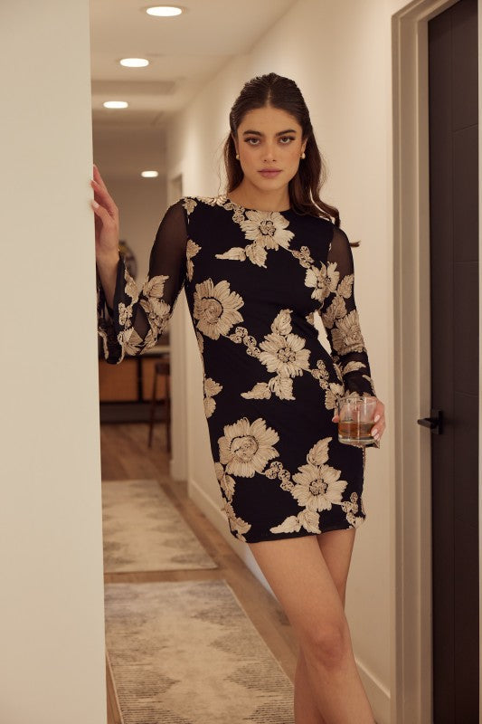 Midnight Bloom Mini Dress