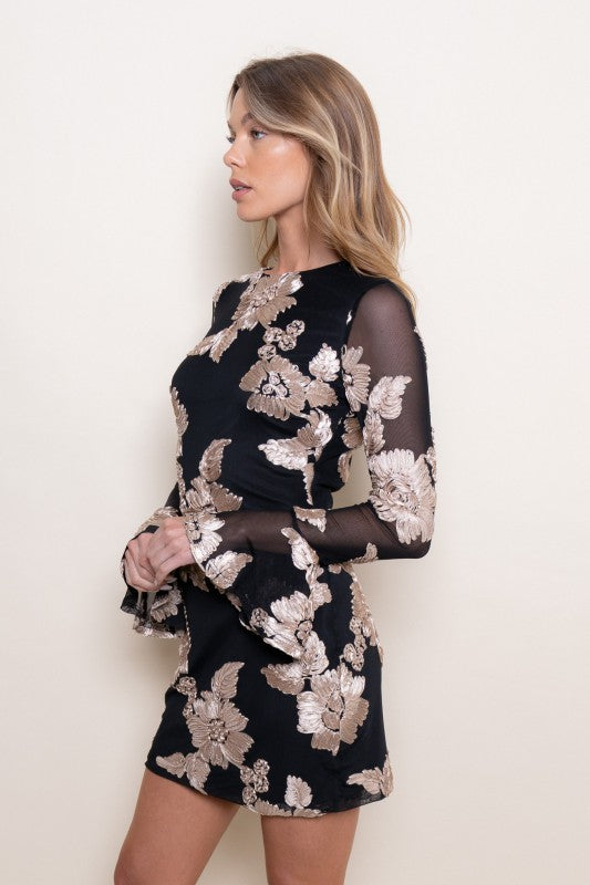 Midnight Bloom Mini Dress