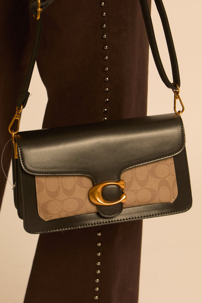 Black Faux Leather Logo Detail Shoulder Bag - Jolie