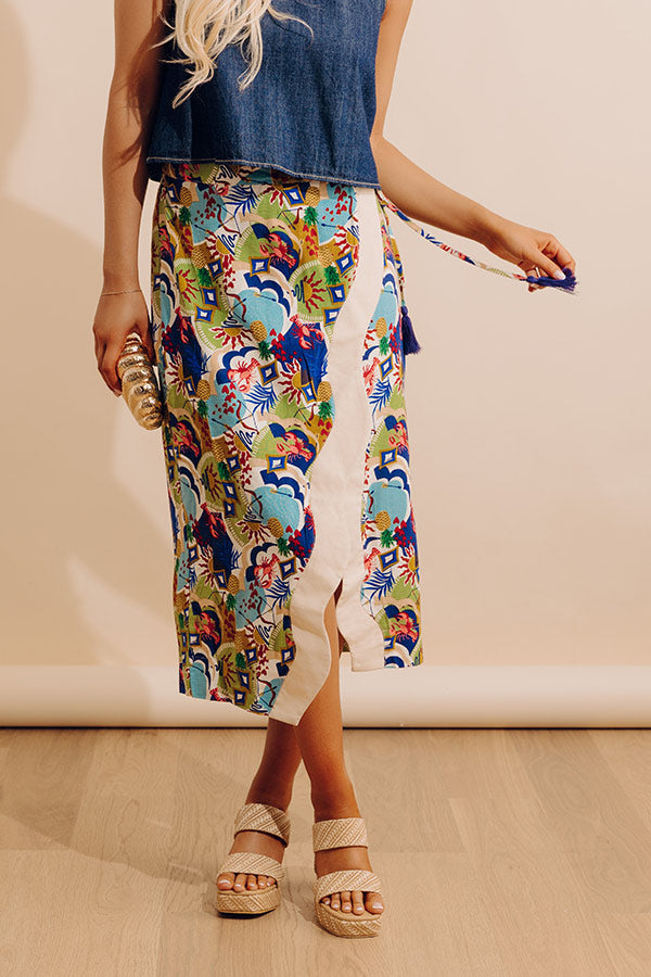 Tropical Tango High Waist Linen-Blend Warp Skirt