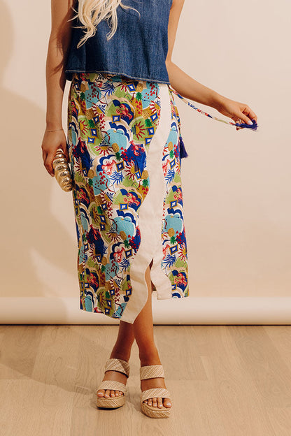 Tropical Tango High Waist Linen-Blend Warp Skirt