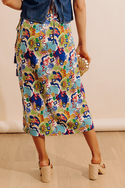 Tropical Tango High Waist Linen-Blend Warp Skirt