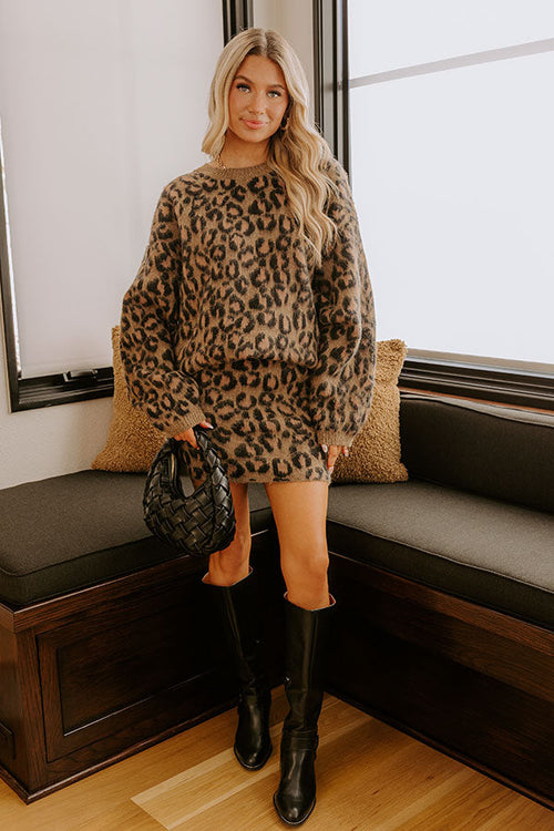 Metro Muse High Waist Knit Leopard Mini Skirt