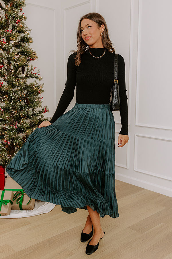 Manhattan Skyline High Waist Pleated Midi Skirt in Deep Forest