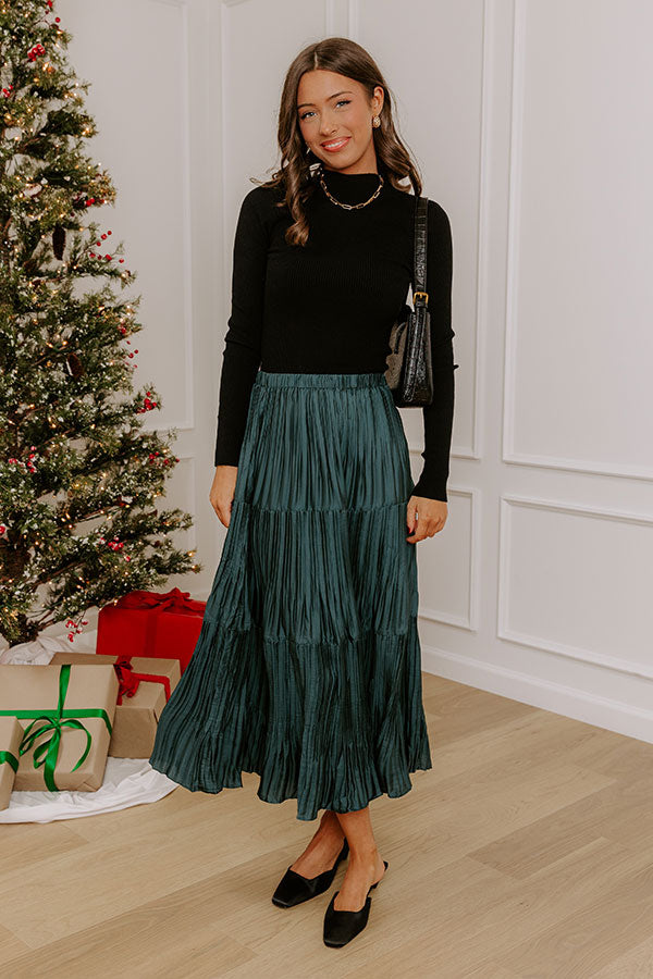 Manhattan Skyline High Waist Pleated Midi Skirt in Deep Forest