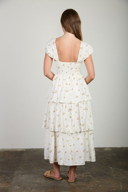 Golden Bloom Midi Dress