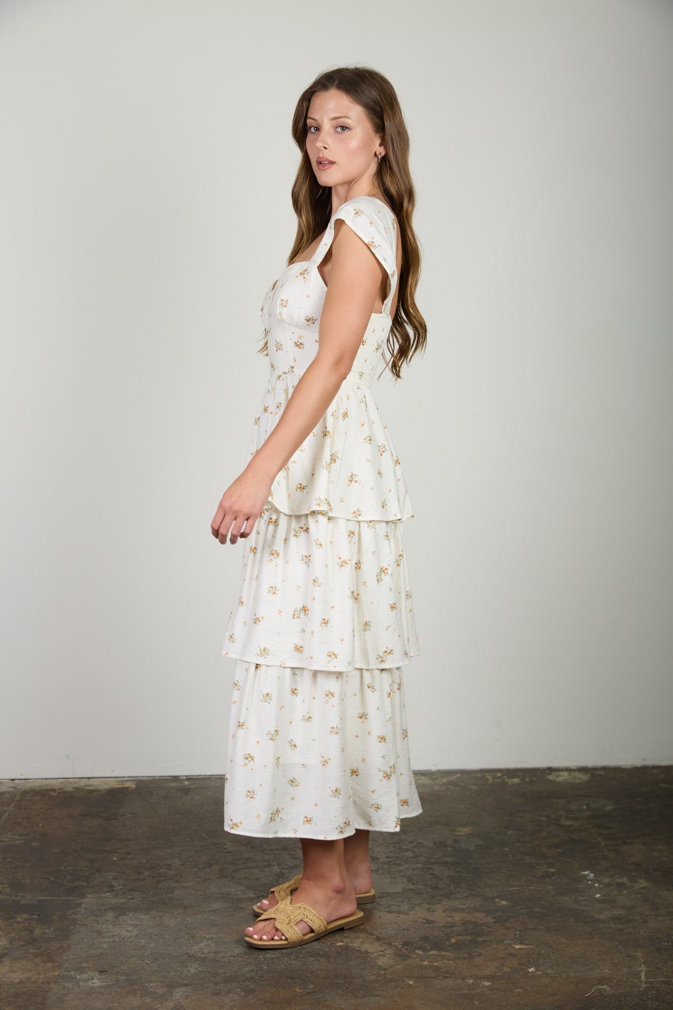 Golden Bloom Midi Dress