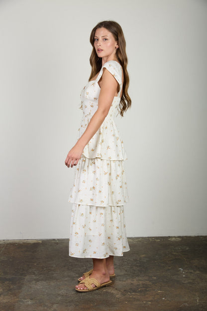 Golden Bloom Midi Dress