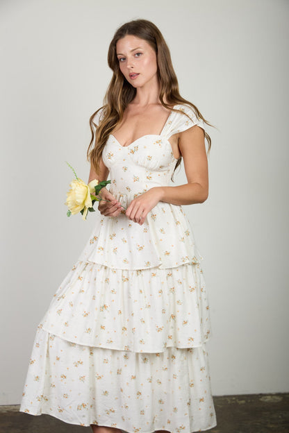 Golden Bloom Midi Dress