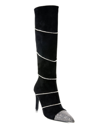 Crystal Wrap Heeled Boot Black