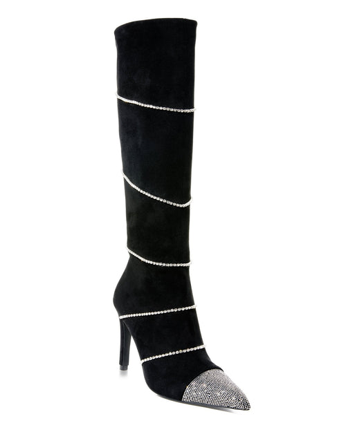 Crystal Wrap Heeled Boot Black