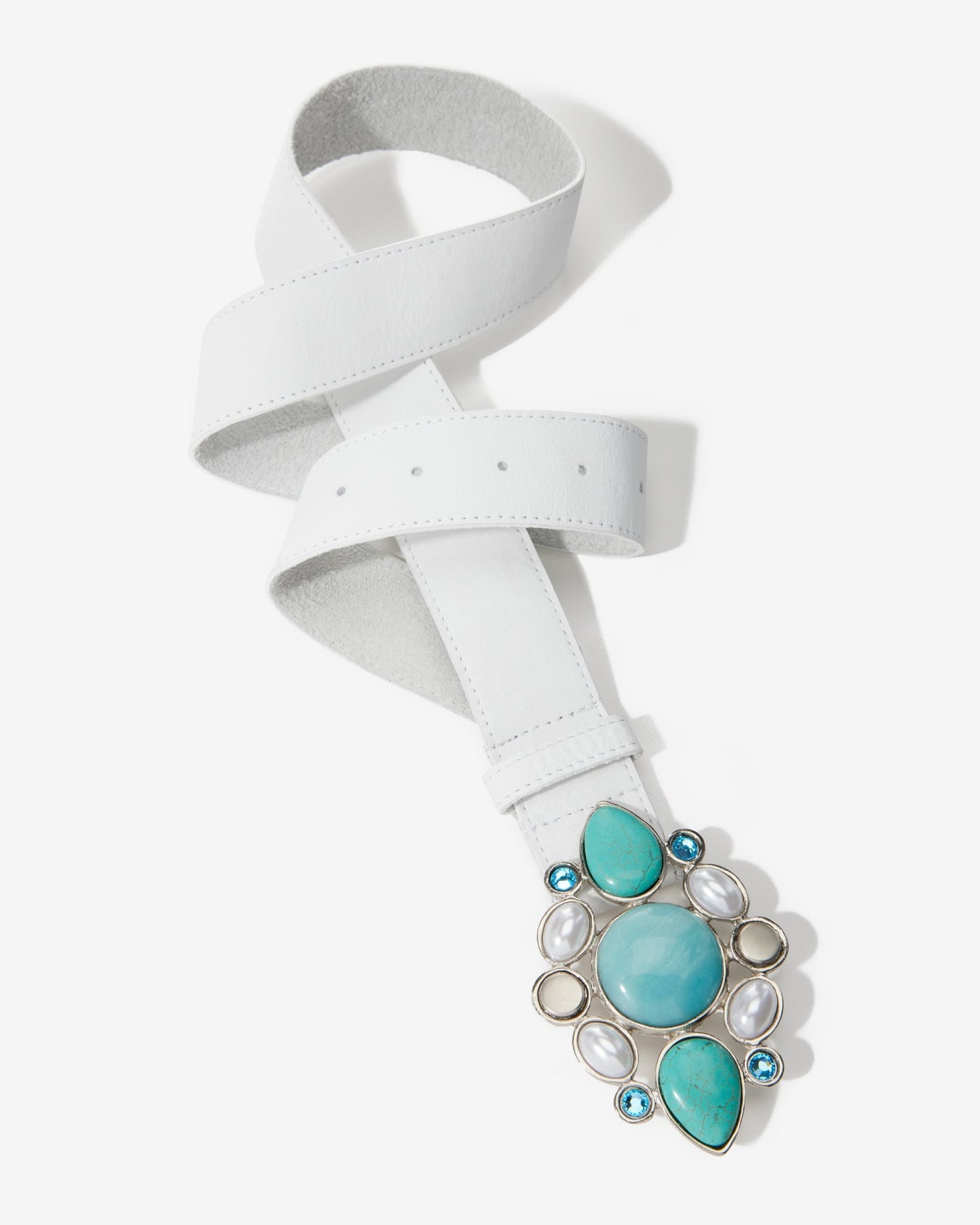 Color Pop Stone and Pearl Buckle Belt Blue Multi