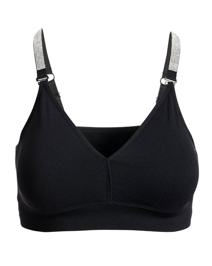 Crystal Strap It Plunge Bralette Black