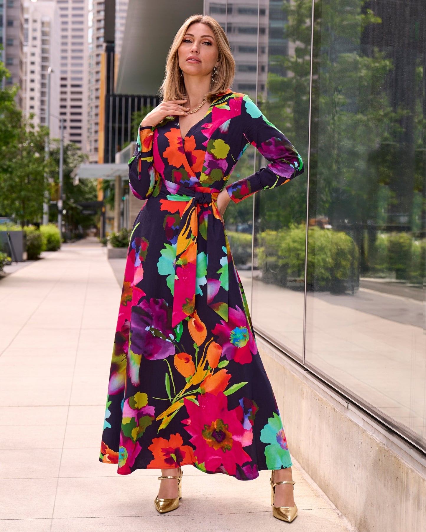 City Garden Surplice Maxi Dress Navy Multi