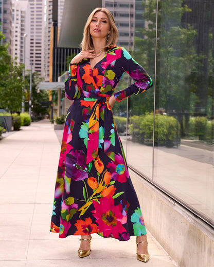 City Garden Surplice Maxi Dress Navy Multi
