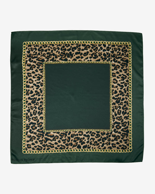 Chain and Cheetah Scarf Emerald Green