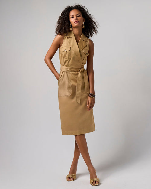 Collared Utility Midi Dress Iced Coffee