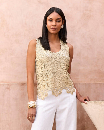 Crochet Pearl Embellished Sweater Tank Neutral