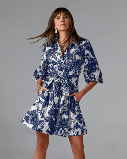 Crystal Embellished Tropical Breeze Print A Line Dress Tropical Breeze