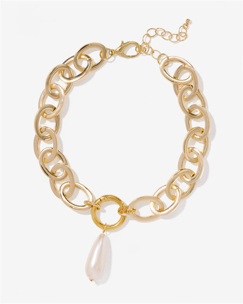 Chain Pearl Drop Necklace Gold