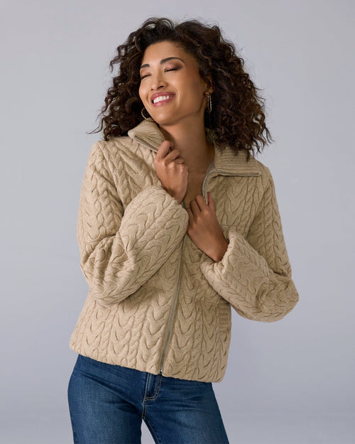 Cable Knit Puffer Coat Heathered Oatmeal