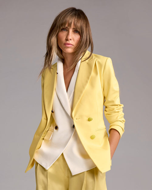 Chic Modern Double Breasted Blazer Pale Banana