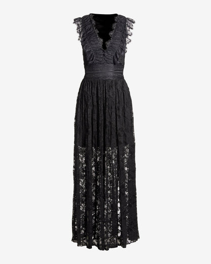 Delicate Lace Slit Front Maxi Dress Black