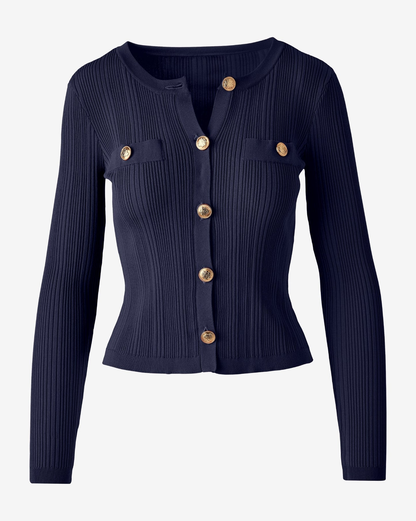 Crested Button Sweater Cardigan Navy