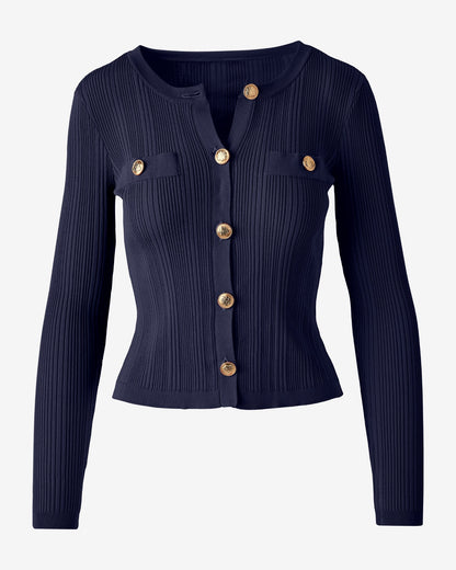 Crested Button Sweater Cardigan Navy
