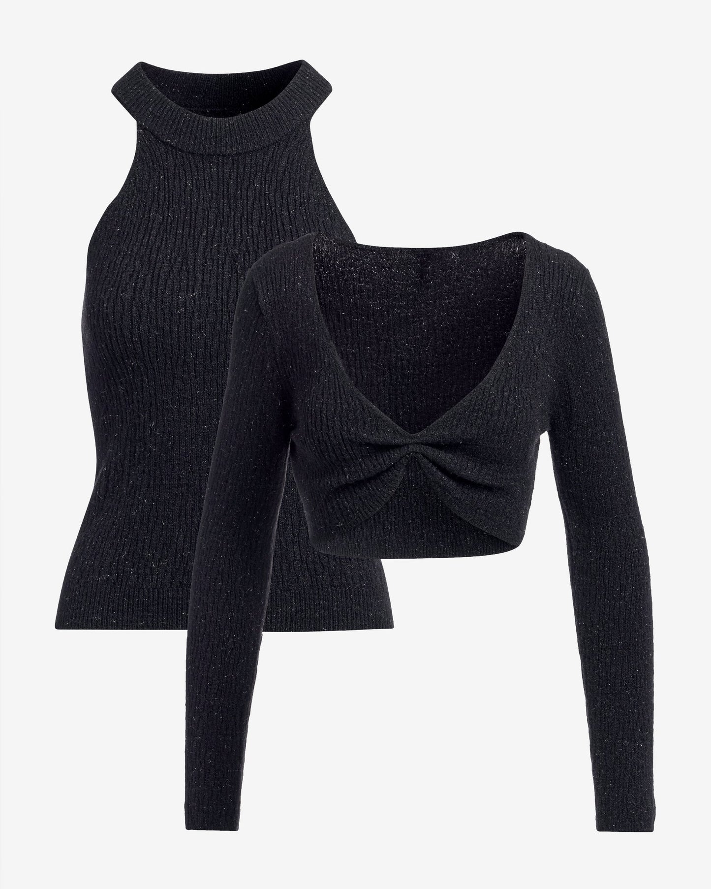 Cutout Ruched Sweater Set Black