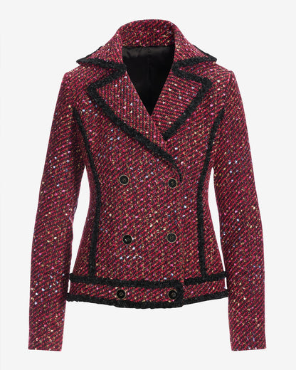 Double Breasted Tweed Moto Jacket Black Multi