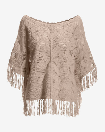 Crochet Slouchy Fringe Poncho Neutral