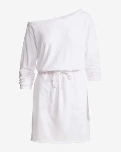 Cotton Comfort Slouchy Drawstring Sport Dress White